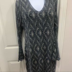 Karen Kane Black and White Dress with Bell Sleeve - Size L